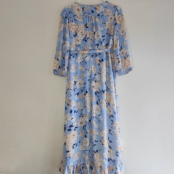 MI AMI Floral Wrap Dress Garden Flowy Feminine Ruffles Puff Sleeve Size Small - Picture 6 of 9